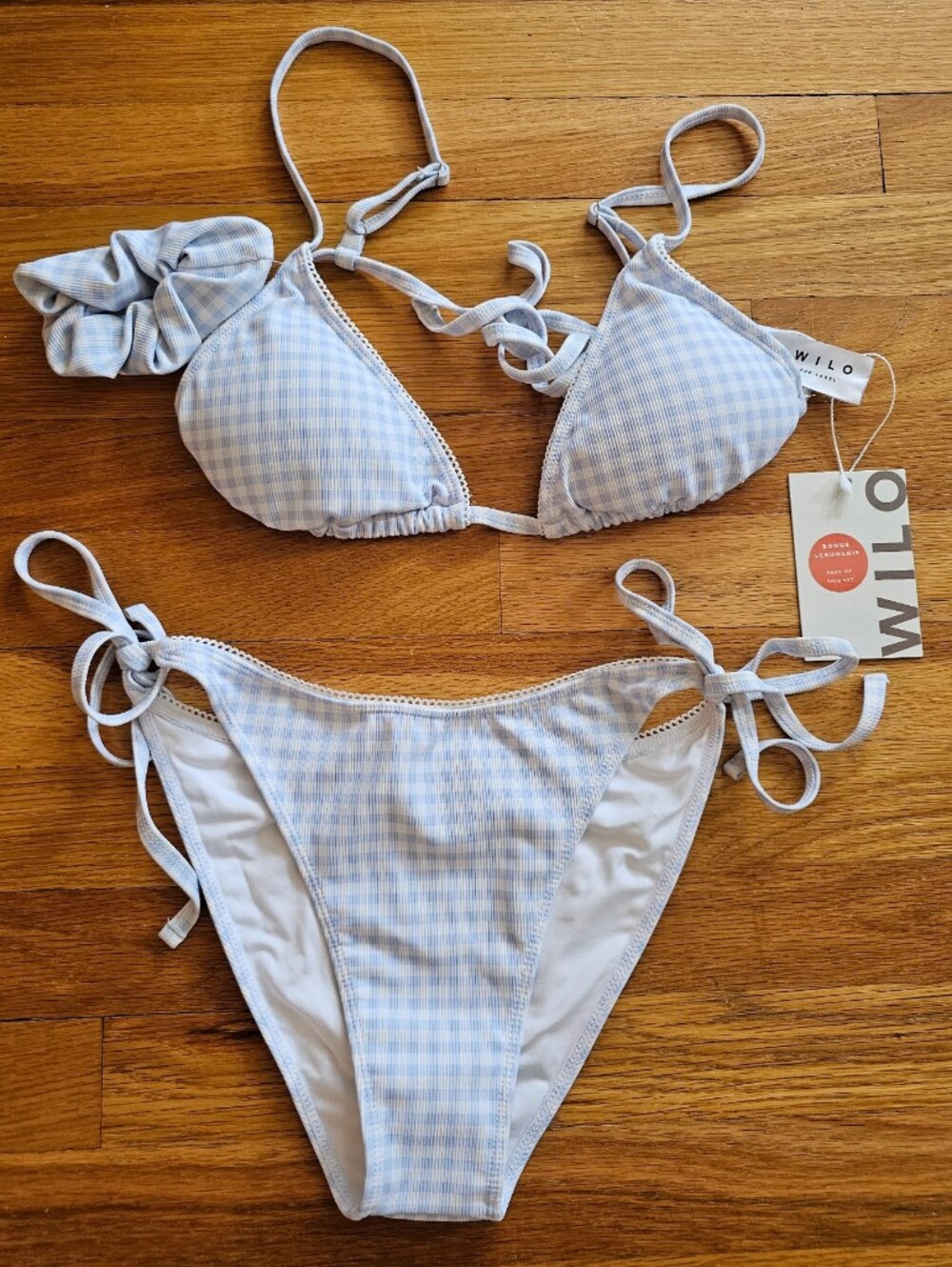 NWT WILO Light Blue Gingham Bikini Set